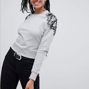 Miss Selfridge embellished shoulder sweatshirt